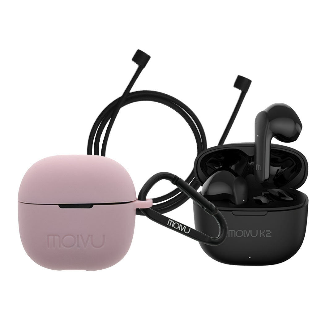 Audífonos K2 + estuche rosa + correa
