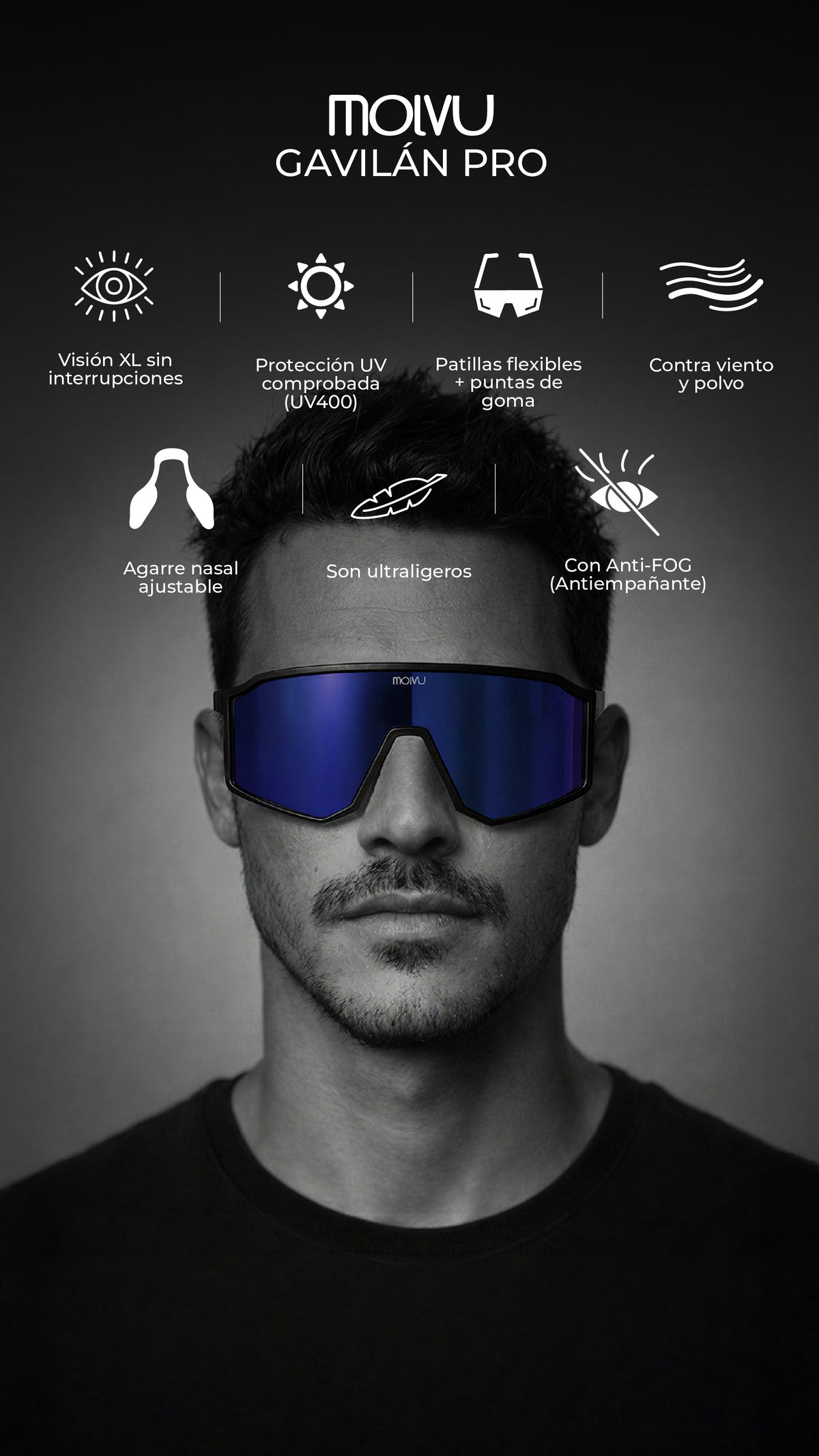 Infografía de Lentes Gavilán Pro Black Ice: características principales