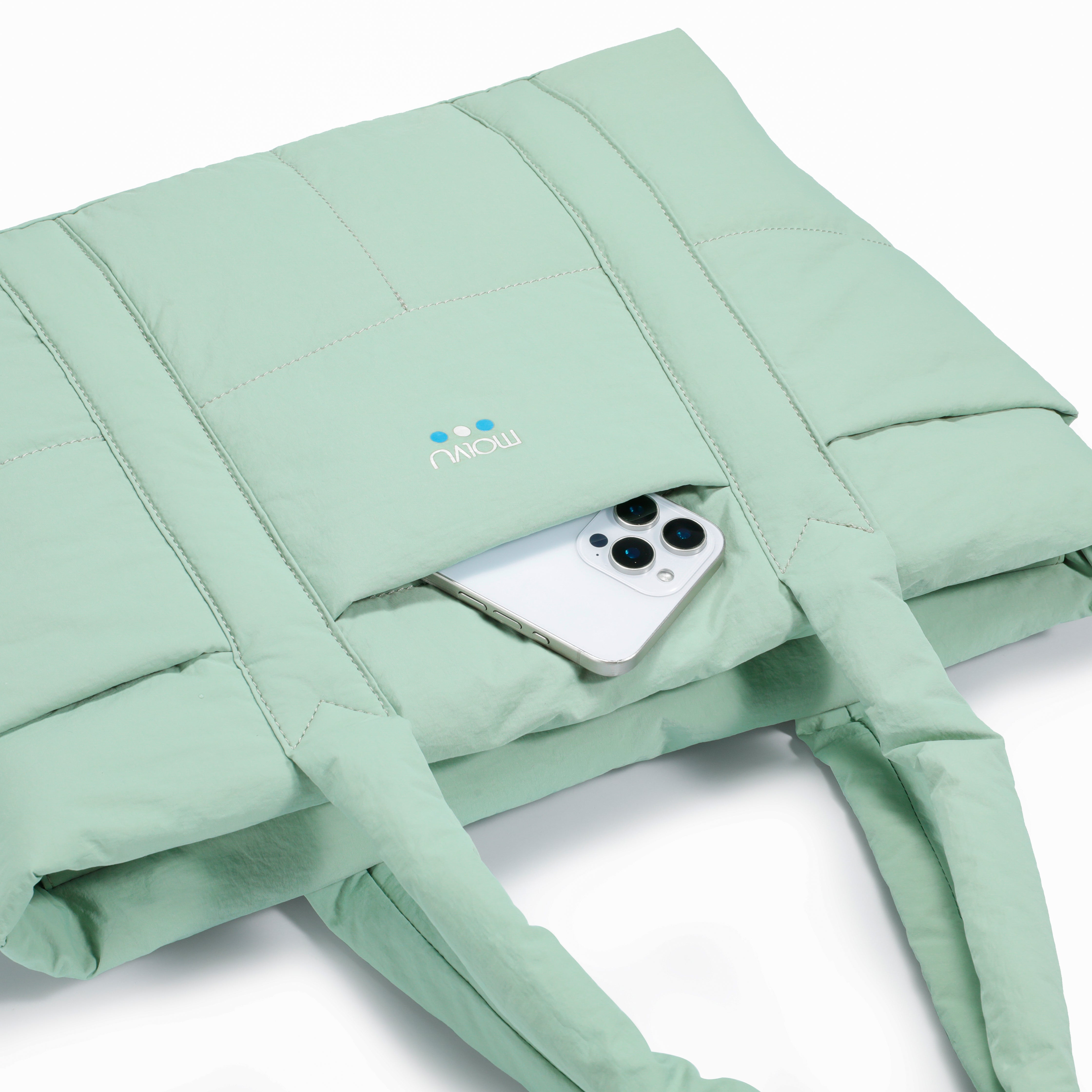 Tote Puff Verde Menta - bolsillo lateral tipo cargo