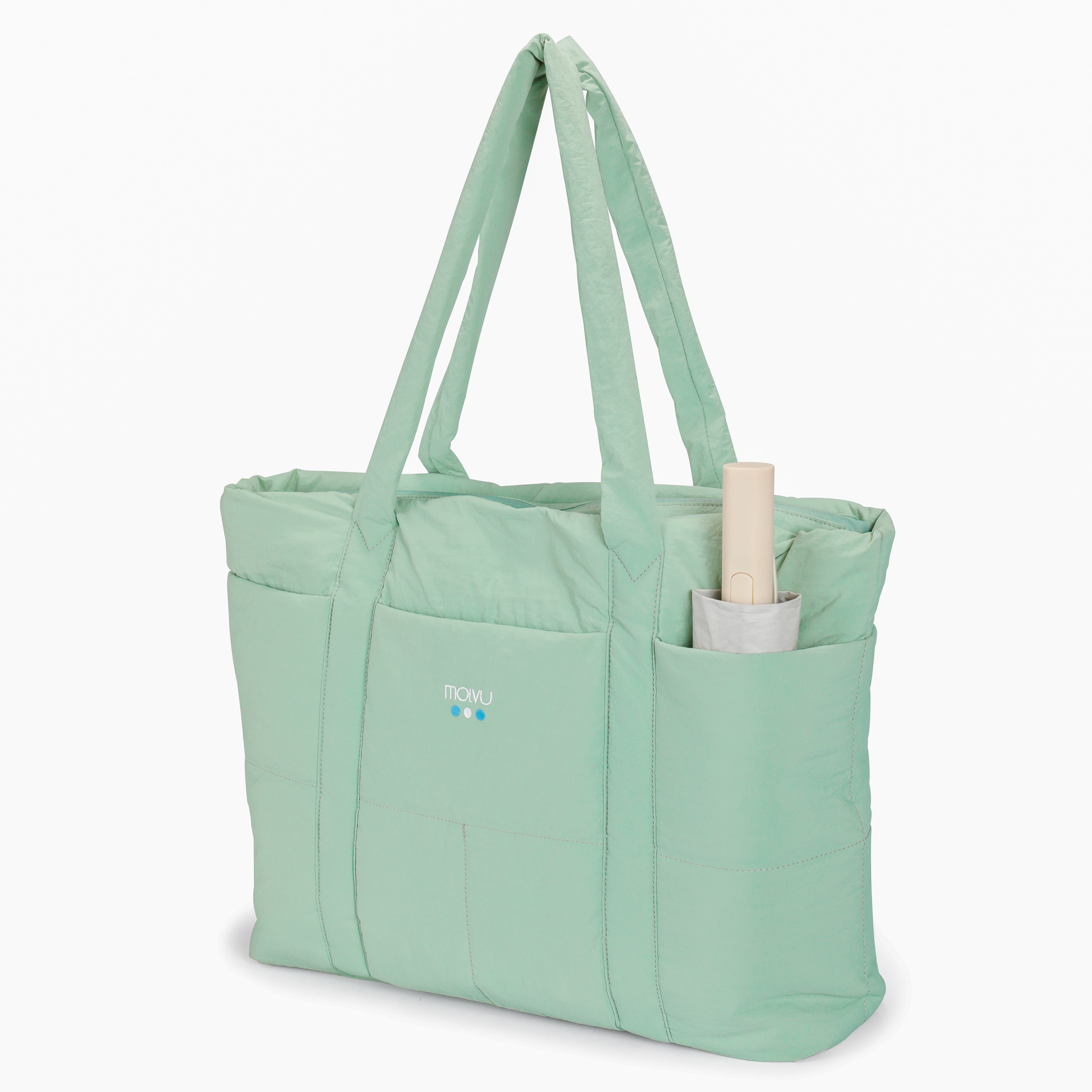 Tote Puff Verde Menta - organizador interno con zipper