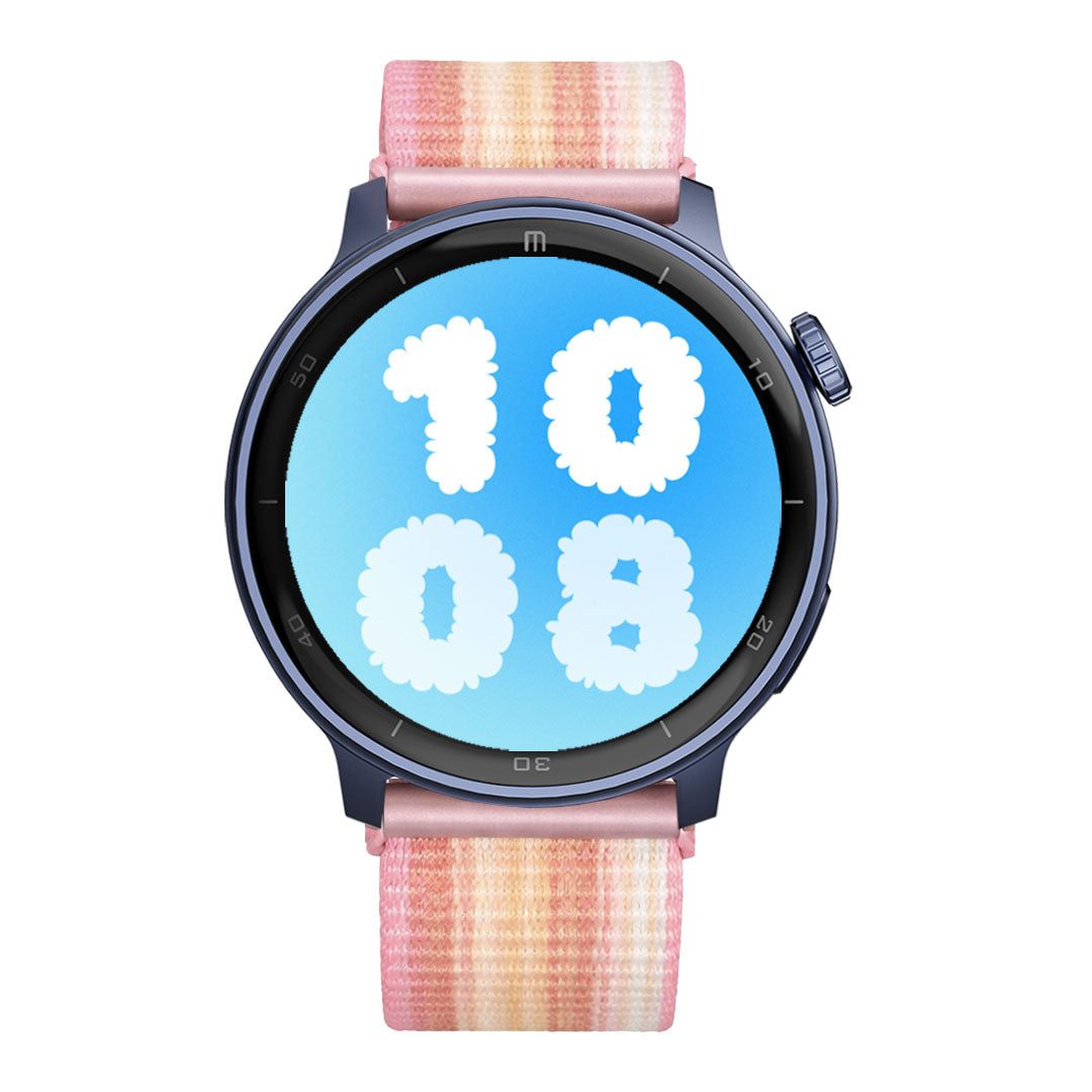 RELOJ T8 AZUL + PULSERA VELCRO ROSA TONOS CLAROS BLANCOS