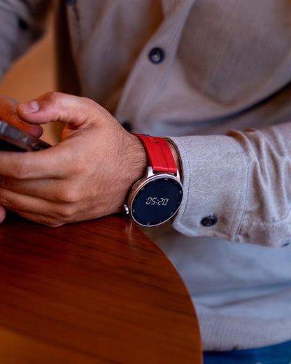 RELOJ T8 GRIS + PULSERA SILICÓN ROJO LADRILLO