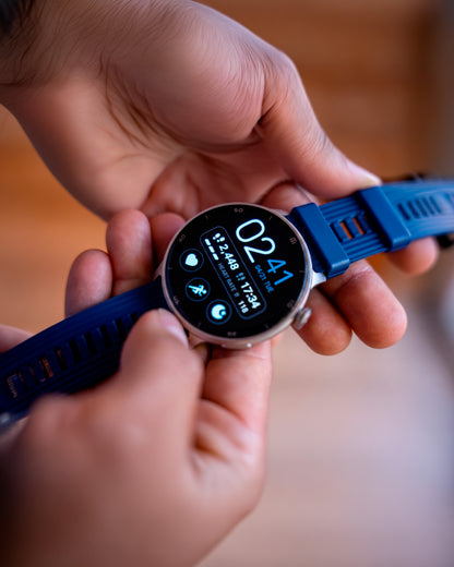 RELOJ T8 GRIS + PULSERA SILICÓN AZUL MARINO