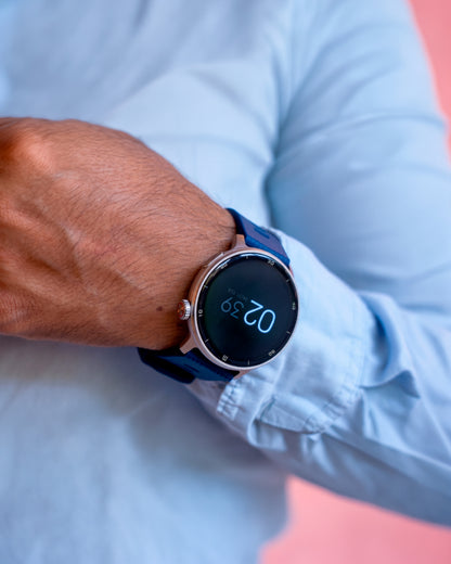 RELOJ T8 GRIS + PULSERA SILICÓN AZUL MARINO