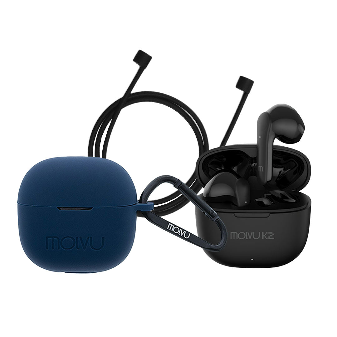 Audífonos K2 + estuche azul + correa