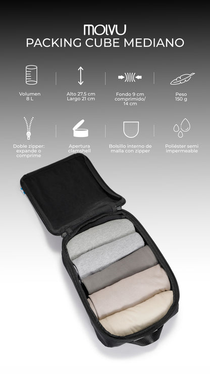 Infografía de Packing Cube Mediano: características principales