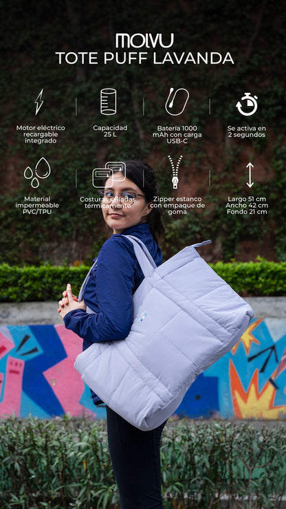 Infografía de Tote Puff Lavanda: características principales
