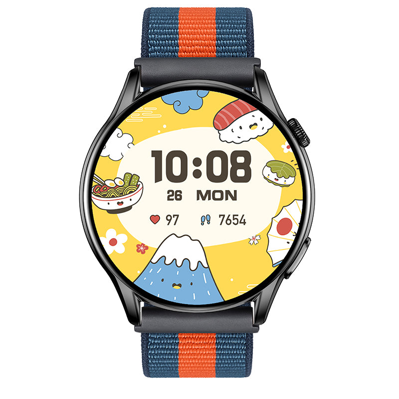 Reloj T7 Negro + Pulsera velcro azul naranja