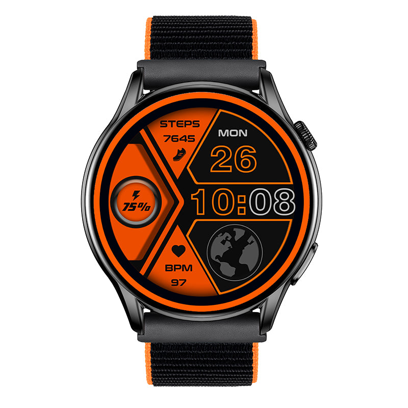 Reloj T7 Negro + Pulsera velcro negro con orilla naranja