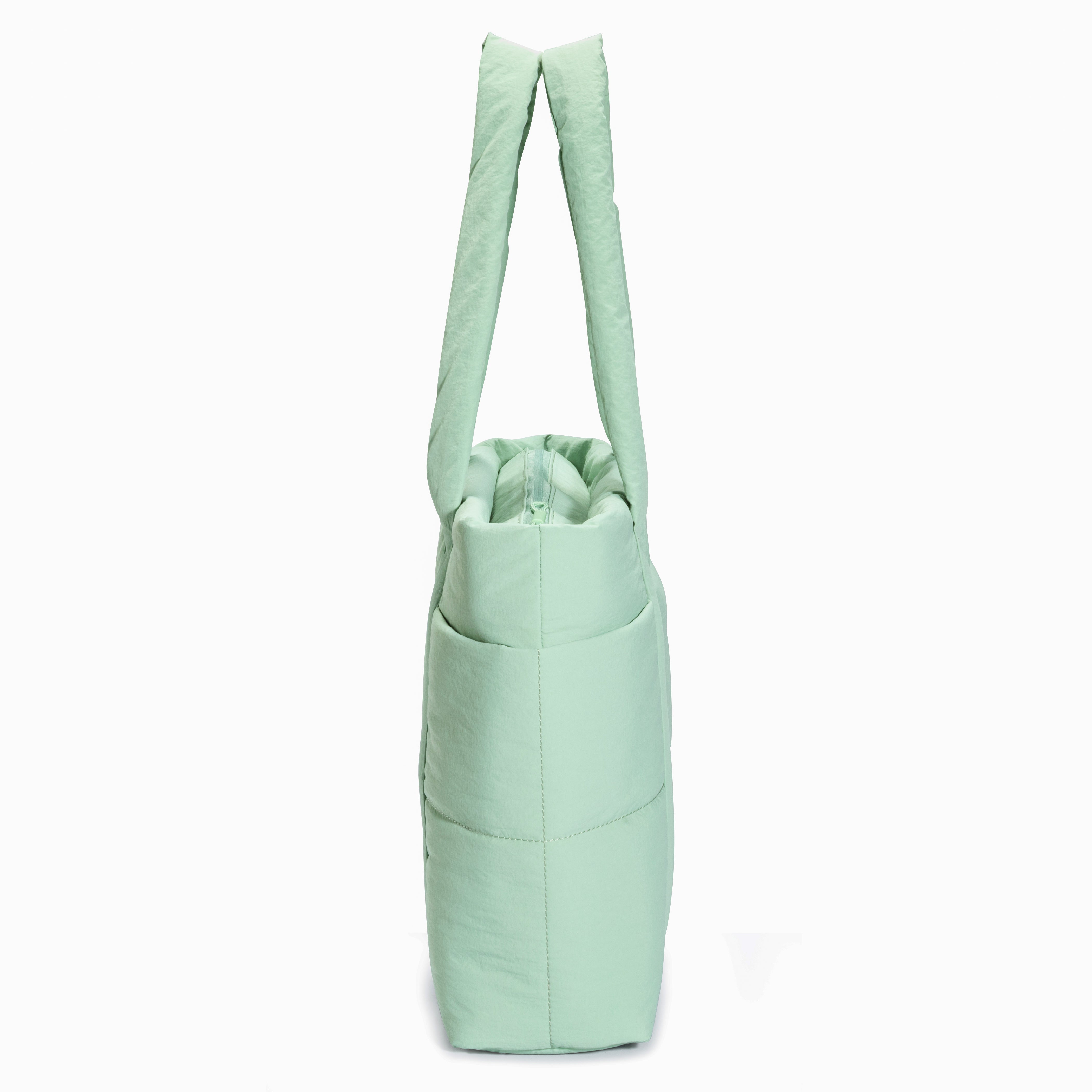 Tote Puff Verde Menta - detalle del acolchado puffer