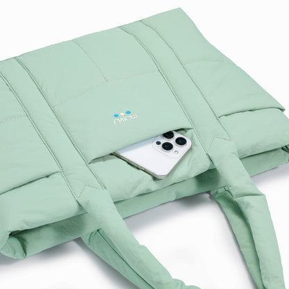 Tote Puff Verde Menta - bolsillo lateral tipo cargo
